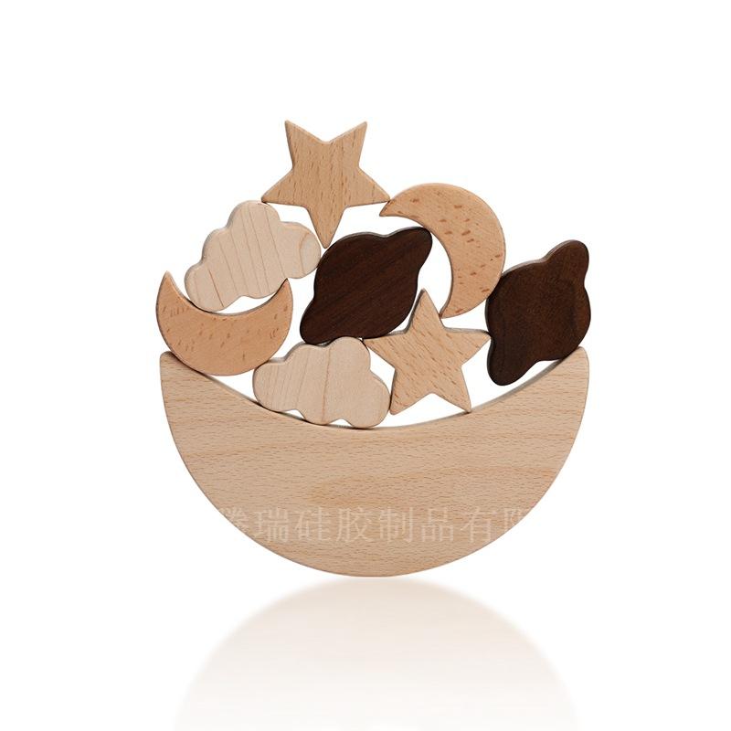 Nordic Style Wooden Star And Moon Stacking Music, Baby Educational Early Education Toys Children'S Building Block Stacking Music Stacking Toys