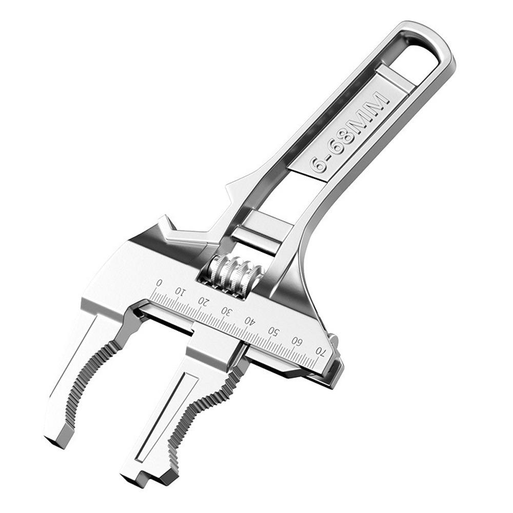 Aluminum Alloy Adjustable Wrench 6-68mm Short Handle Stubby Wrench Silver Wide Jaw Monkey Spanner Bathroom Washbasin Tube