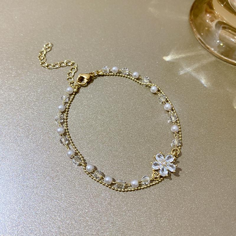 Korean ins wind beaded crystal bracelet girls opal bracelet pearl hand