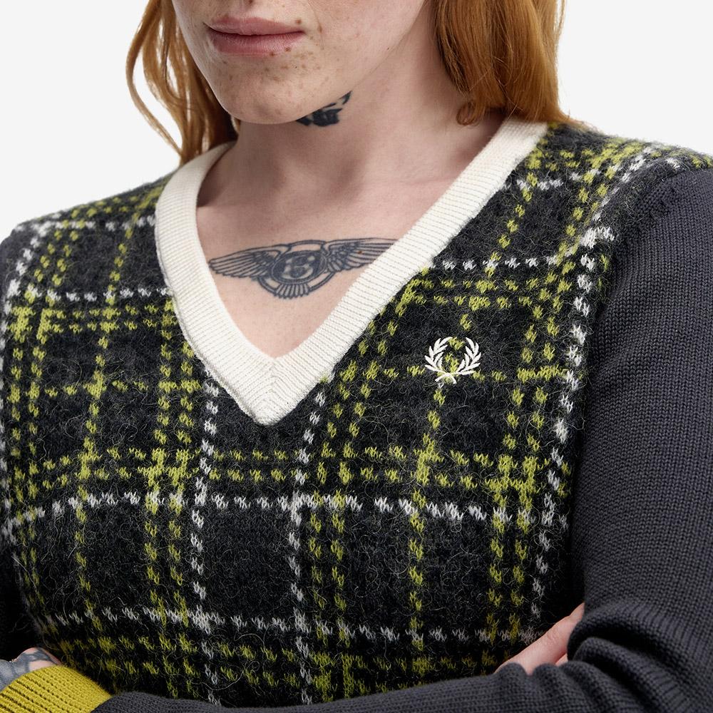Fred Perry [Womens] Tartan Panel Knit - Anchor Grey Afpf2531152-297