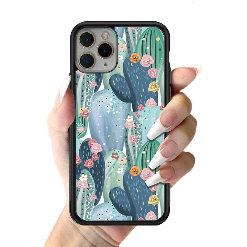 YNDFCNB Plant Cactus Phone Case Silicone PC+TPU Case for iPhone 11 12 13 Pro Max 8 7 6 Plus X SE XR Hard Fundas