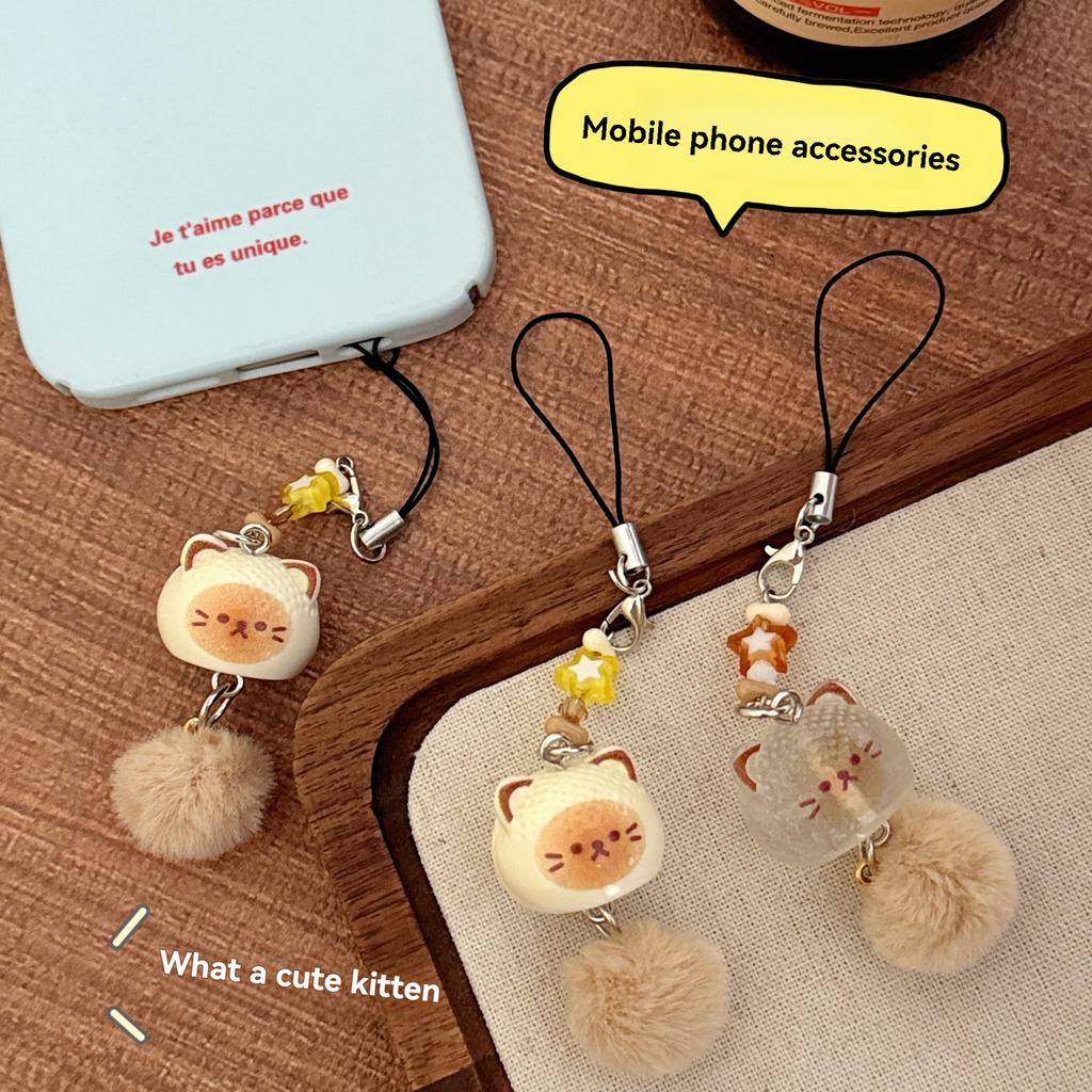2 Pcs Cute Hairball Kitten Pendant Phone Chain Keychain Versatile Pendant Backpack Pendant