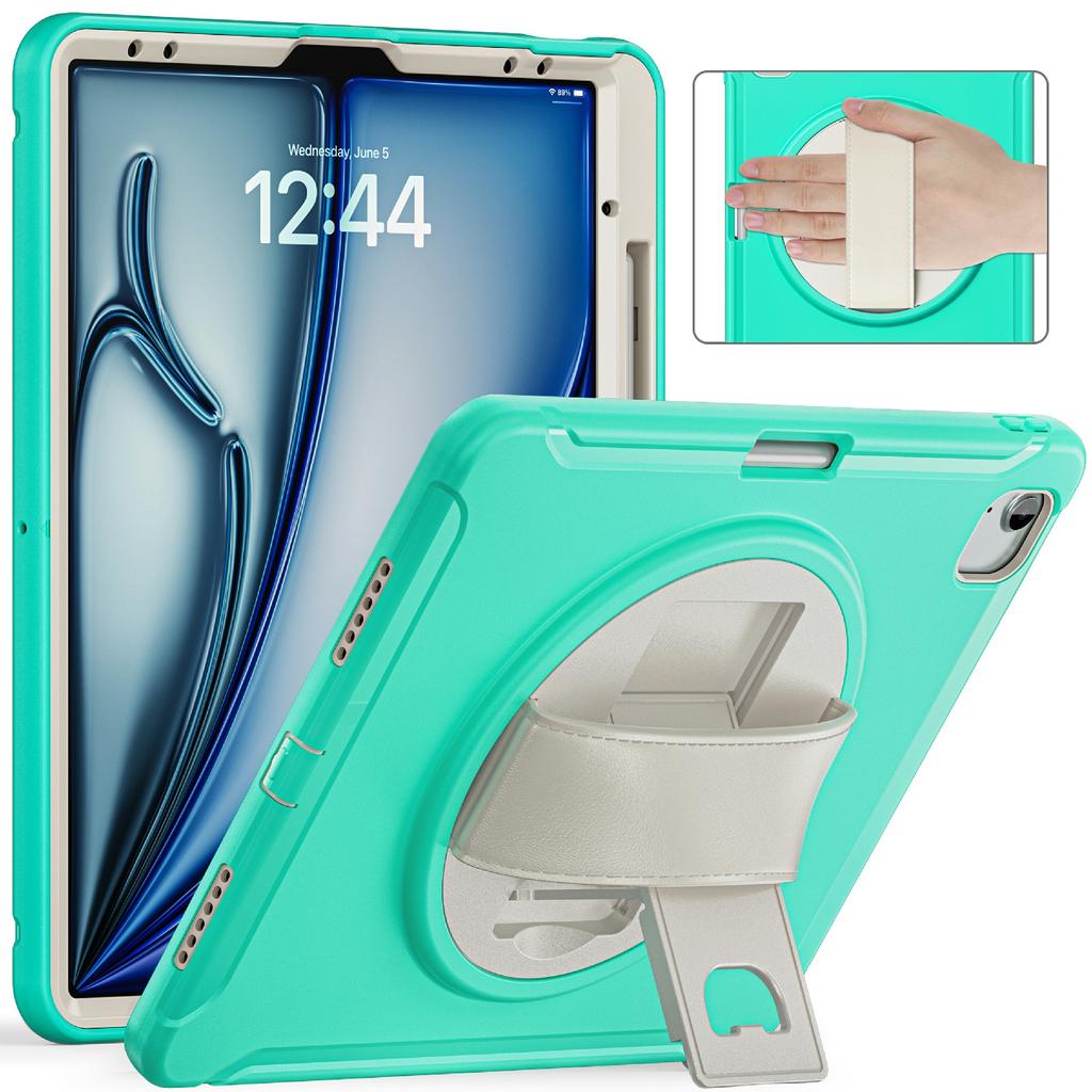 For iPad Air 13 (2025)/(2024)/Pro 12.9 (2022)/(2021)/(2020)/(2018) Case Kickstand PC+TPU+Silicone Cover with Pen Slot