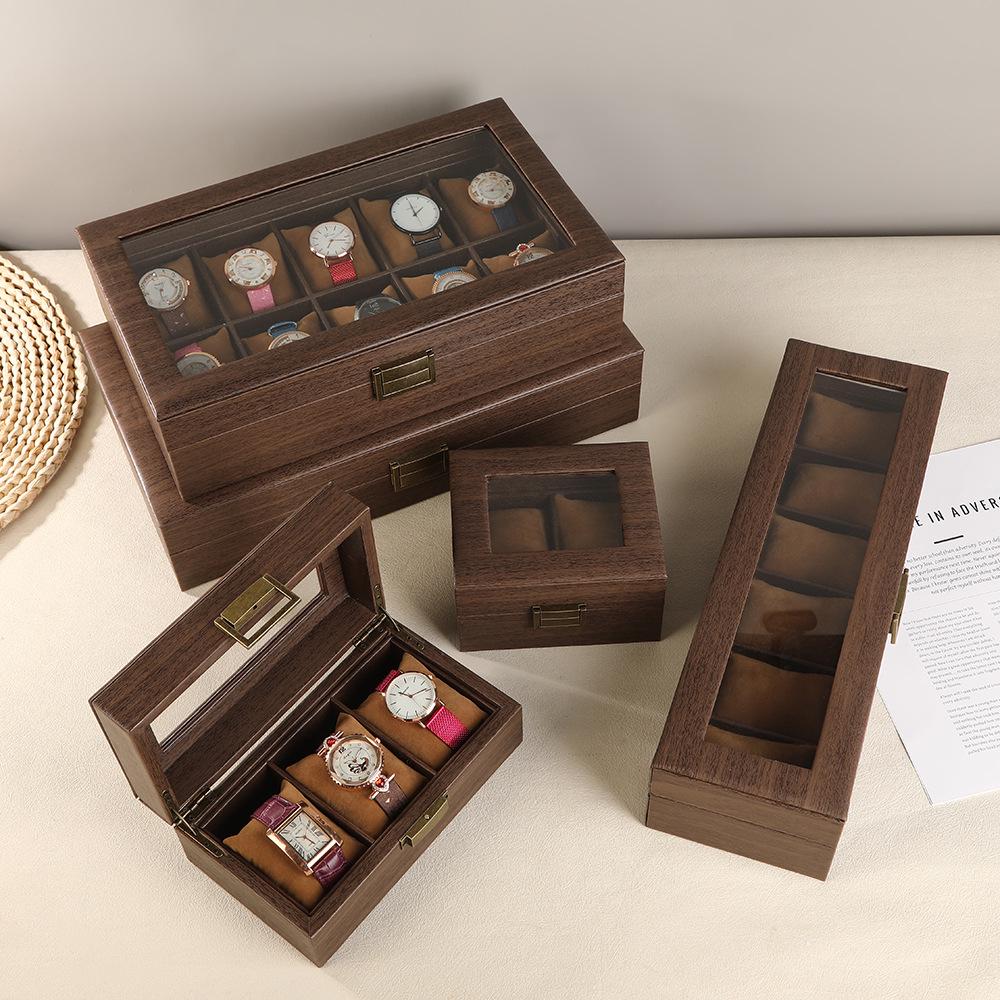 Vintage Wood Grain Leather Watch Box - High-End Bracelet Display & Storage Case