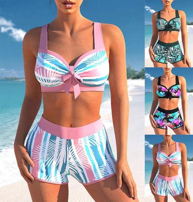 Novo conjunto de duas peças com estampa 3D de top e shorts de verão, design sexy feminino, colete com laço, traje de banho de praia S-5XL