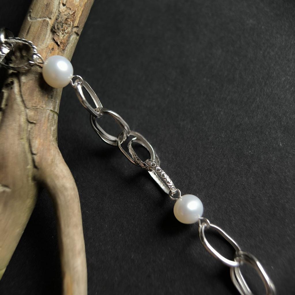 Silver Bracelet with Natural Pearls, Item Weight 7.97 G (2187066)