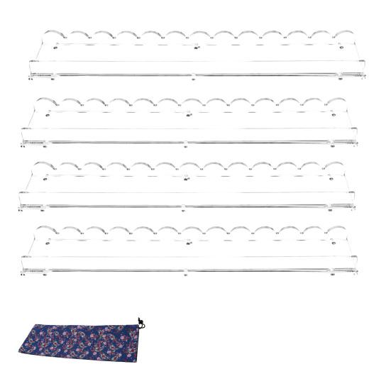 1/4Pcs Mahjong Rack with Magnetic Pusher & Storage Bag, Scalloped Acrylic Mah Jongg Tile Holder Pusher Bar, Gift for American Mahjong Players
