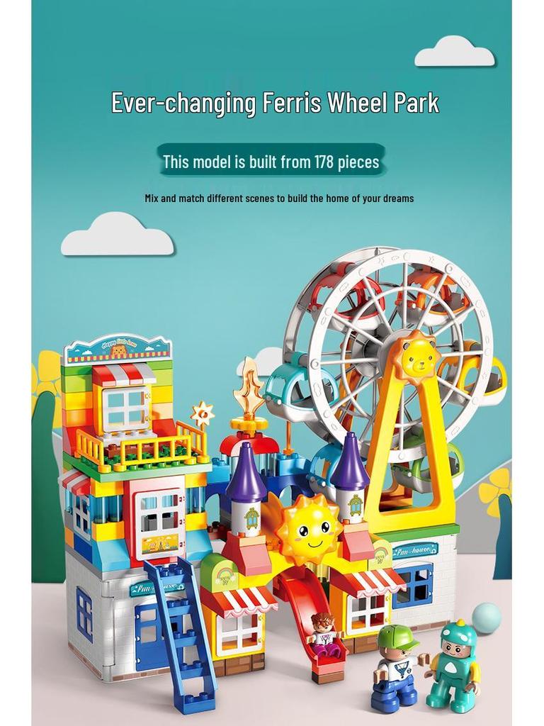 Rotating Windmill & Ferris Wheel Building Blocks Toy for Kids