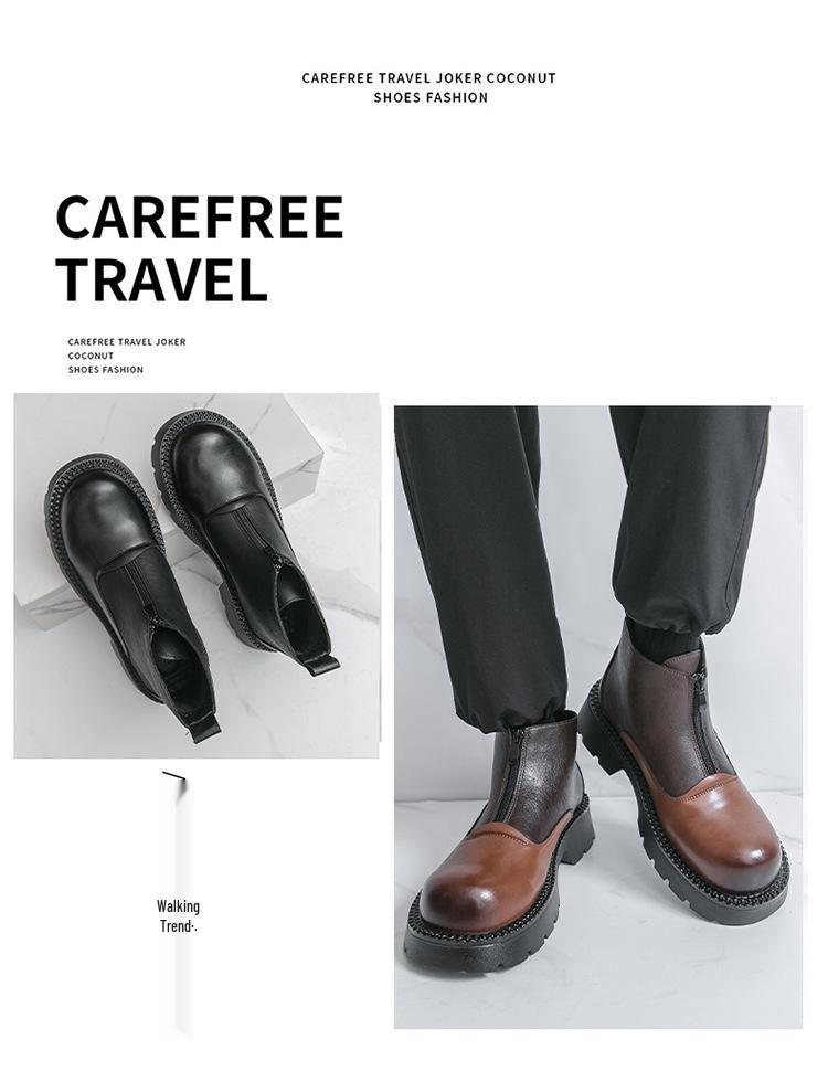 Men's Plus Size High-top Thick-soled Leather Boots, Pointed Toe with Zipper - Autumn/Winter 2025 Collection