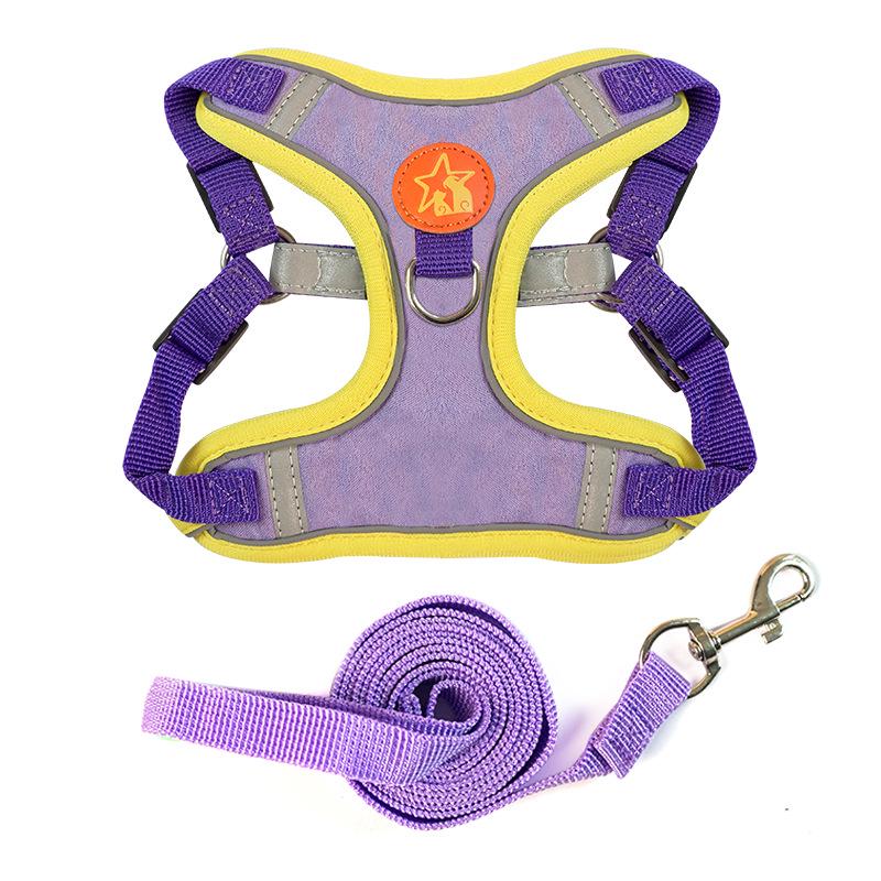 Reflective Breathable Suede Dog Harness and Leash Set for Small Dogs