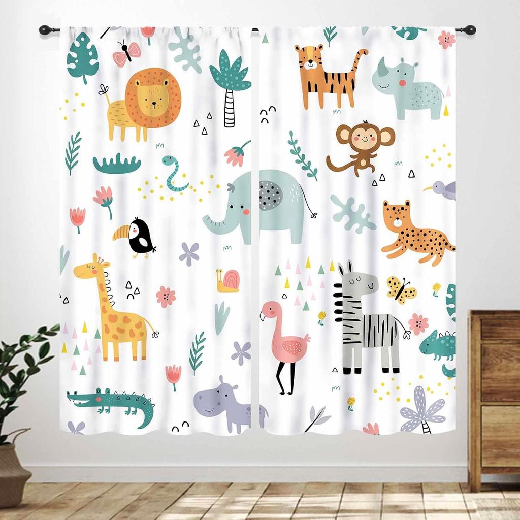 Blue Curtains Kids Room Cartoon Underwater Animals Sharks Turtles Nature Marine Plants Window Drapery Treatments Curtain Polyester Washable Children's