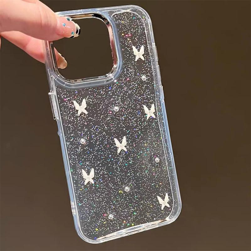 

Прозрачный чехол для мобильного телефона с бантиком из мелких блесток для Apple 17pro, маленькая свежая женская модель для iPhone16, новая женская модель For iPhone 17Promax