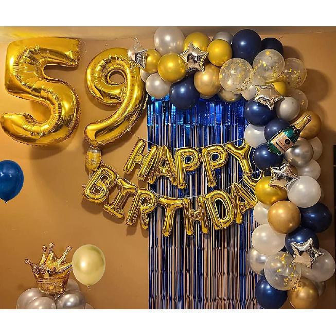 Birthday Decorations for Men, 45PCS Blue Happy Birthday Party Balloon Arch Garland 40th 60th 80th 50th 70th 18th 21st 30th Gold Silver Anniversary