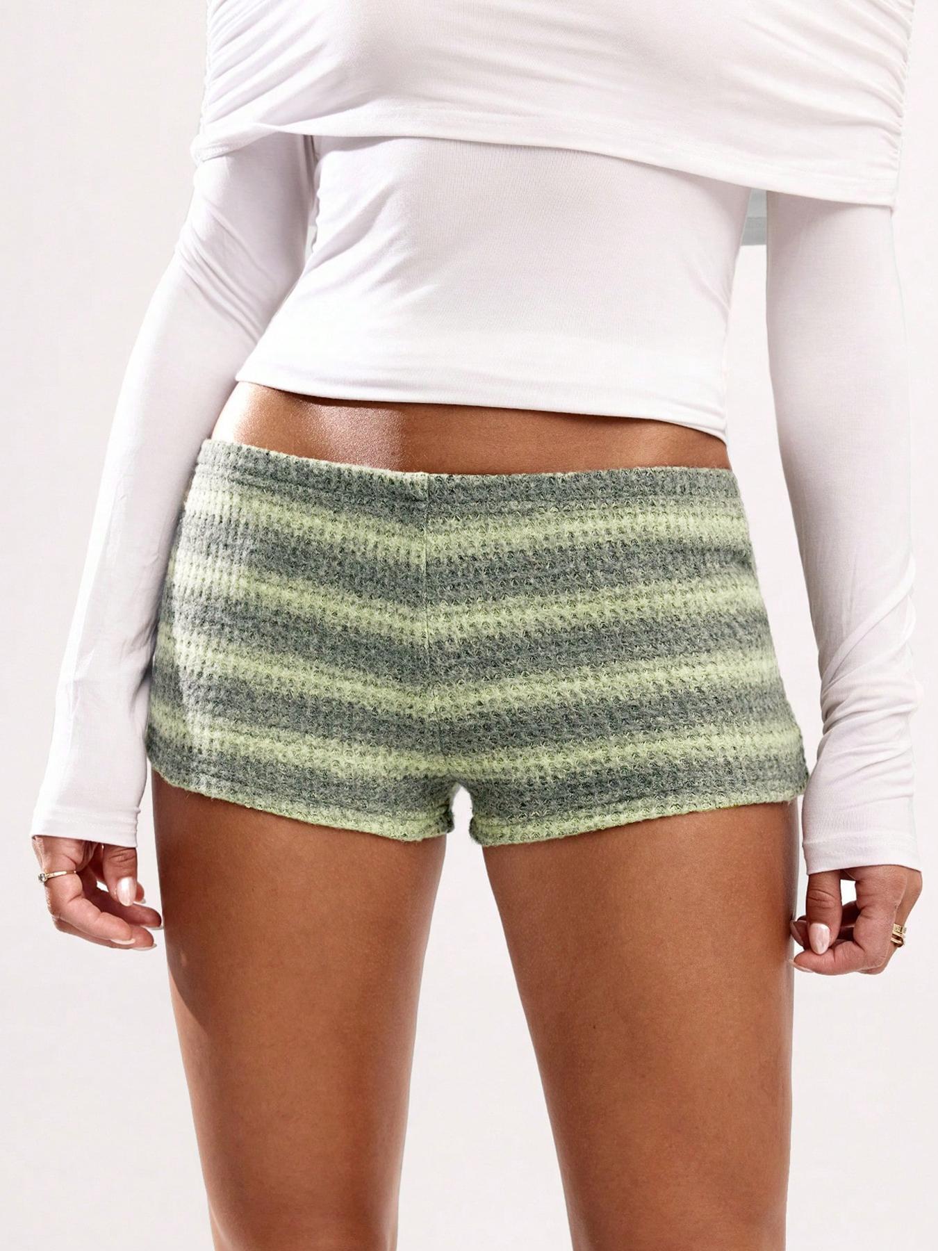 Colorblock European & American Style Striped Slim Fit Casual Knit Shorts (2026) Medium зелёный