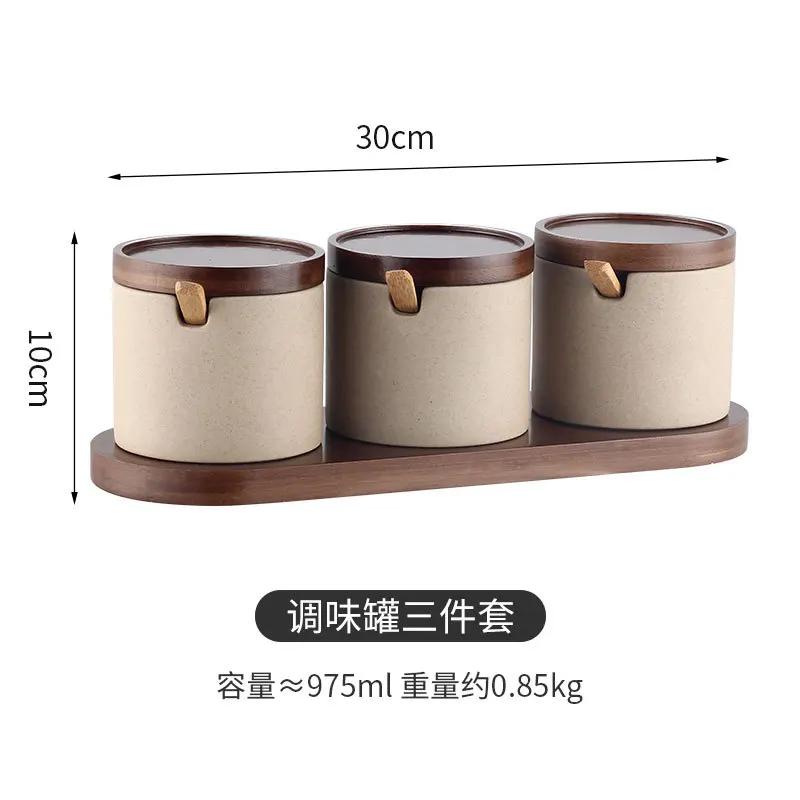 Japanese Style Seasoning Box Sugar Bowl Household Pottery Seasoning Jar with Lid Salt Jar Olive Oil Bottle Kitchen Supplies