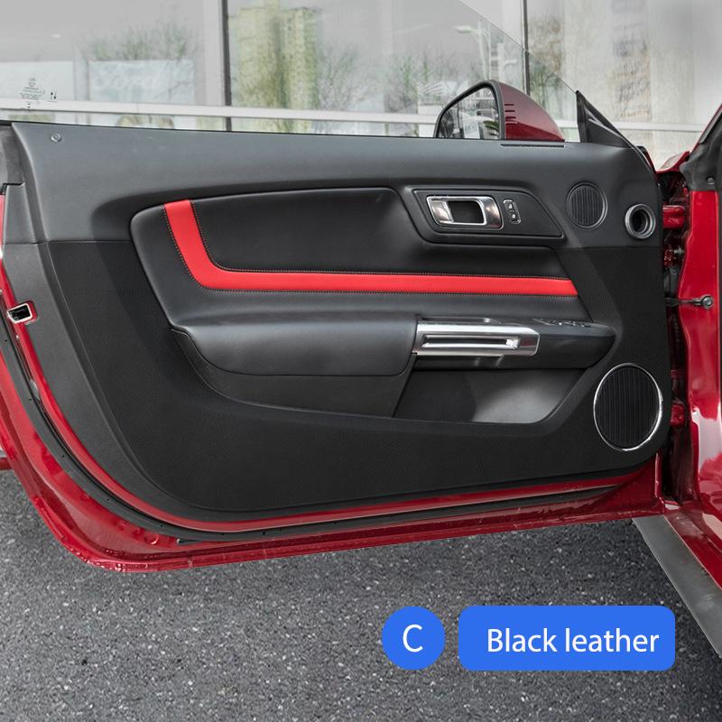 Leather Carbon Fibre Car Door Anti Kick Mats Threshold Strip Protector Trims Stickers For Ford Mustang 2015-2024 Accessories