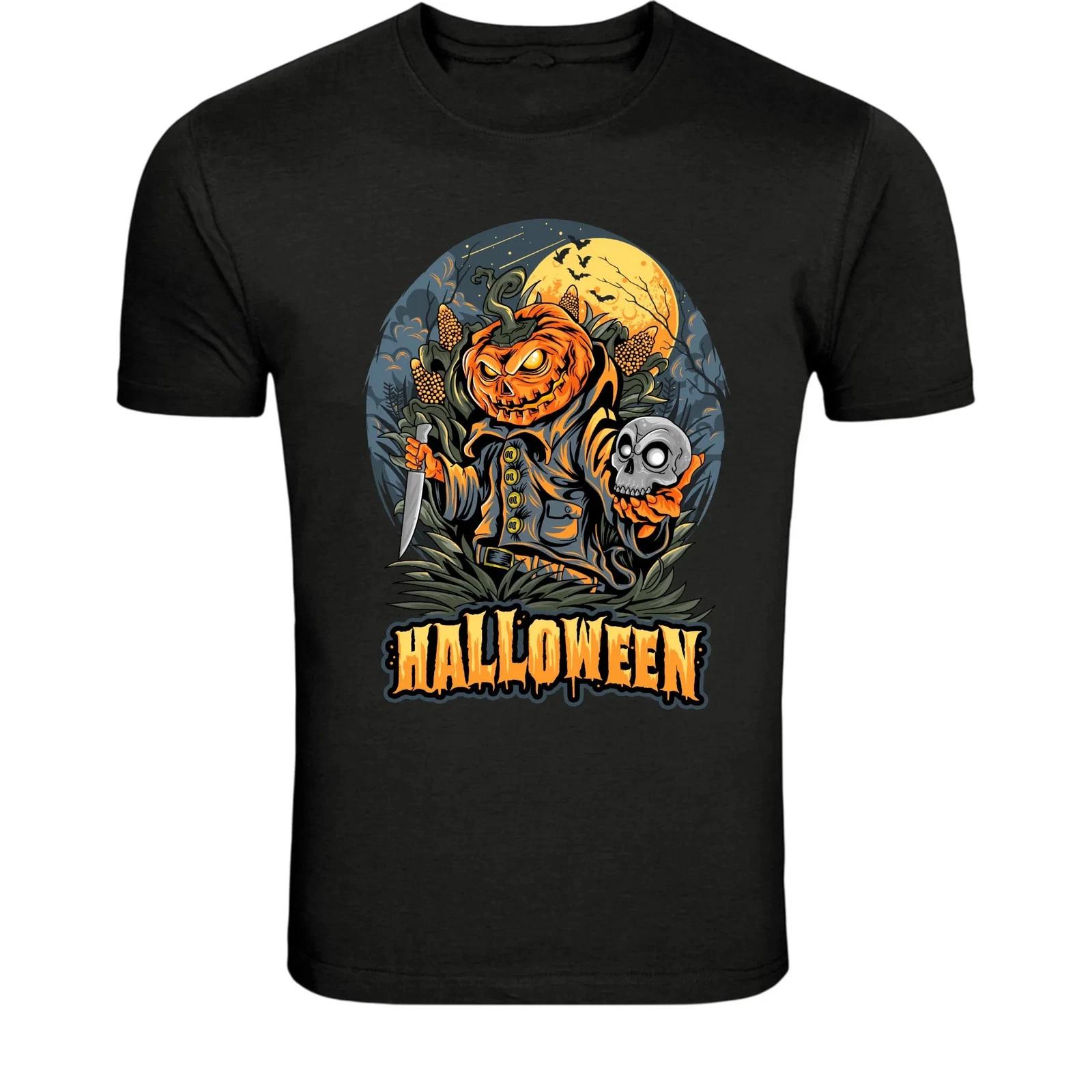 Halloween Pumpkin Killer T-Shirt - Spooky Scarecrow Horror Graphic M