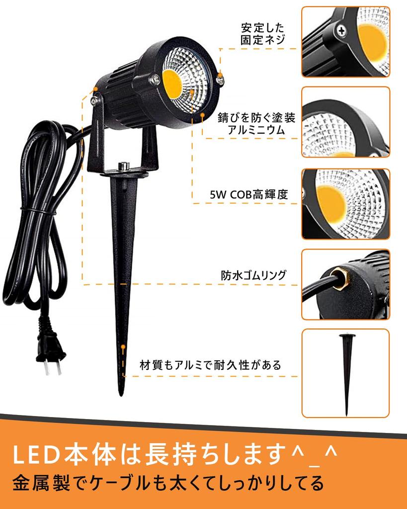Herimo 5W Warm White LED Garden Lights, 3000K, 400LM Spotlights, IP65 Waterproof Garden Lighting, 3M Power Cord, Rotatable Up/Down/Left/Right, Landsca