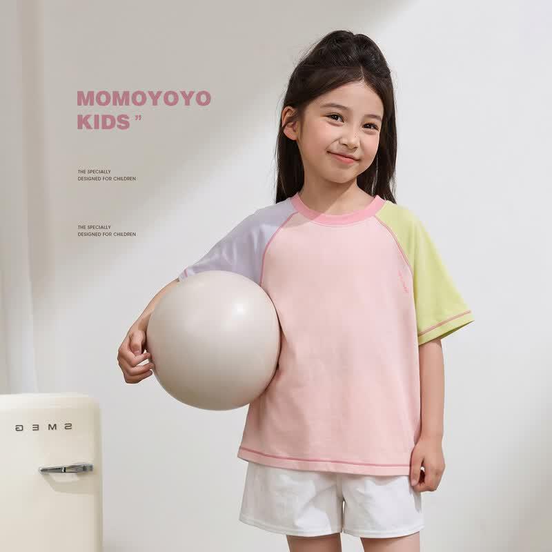 Kids Color-Block Raglan Short Sleeve T-Shirt 150 розовый