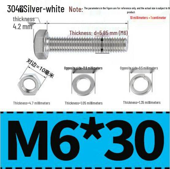 304 Stainless Steel Hex Head Bolt and Nut Set M6-M14, Lengths 8-100mm
