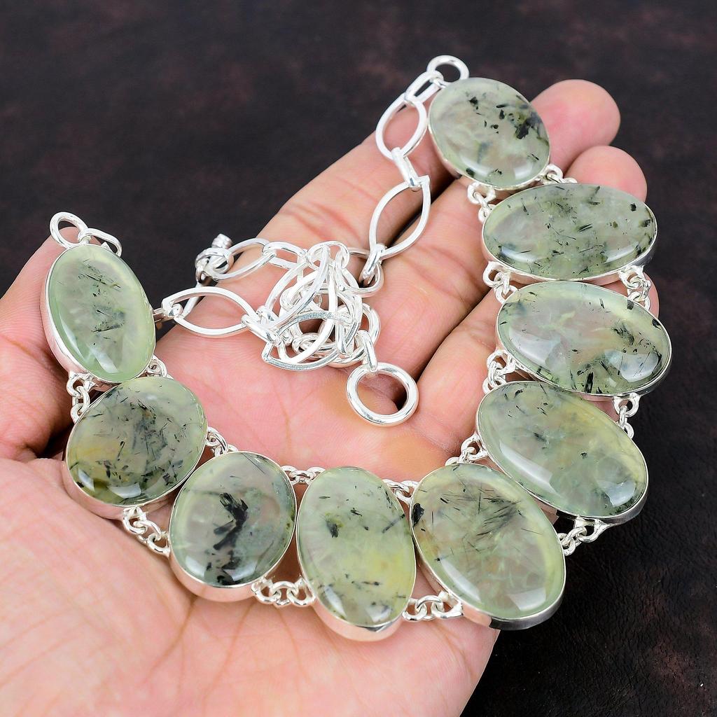 Moss Prehnite Necklace Original Gemstone Jewelry 925 Sterling Silver Necklace Adjustable Chain Necklace Handmade Boho Necklace Gift For Girl