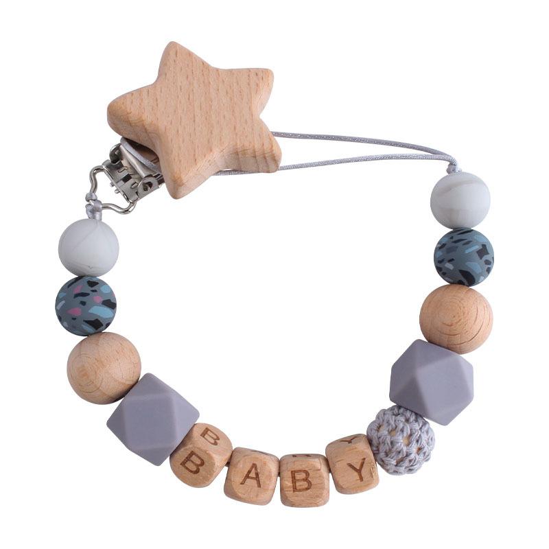 DIY Baby Personalized Name Leaf Pacifier Clips Holder Chain Teething Toys Gifts Wooden Ring Anti-drop Chains Babies