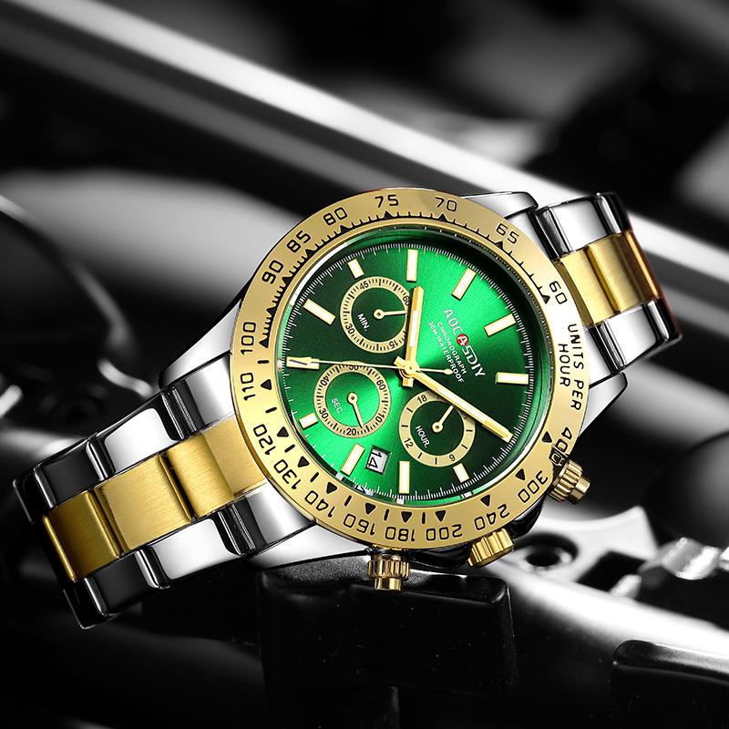 Quarzuhr für Herren Business Gold Schwarz Edelstahl Mode Klassisch Luxus Multifunktional Analog Armbanduhren Reloj Hombre