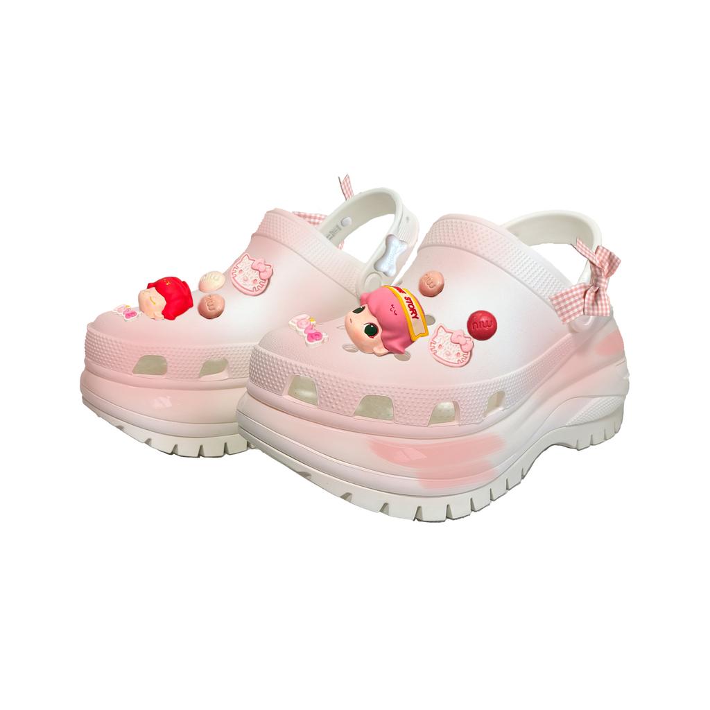 Crocs Mega Crush Clog EVA Sweetheart Doll Halo Wheel Krog Versatile Comfortable Casual Hole Shoes Unisex White