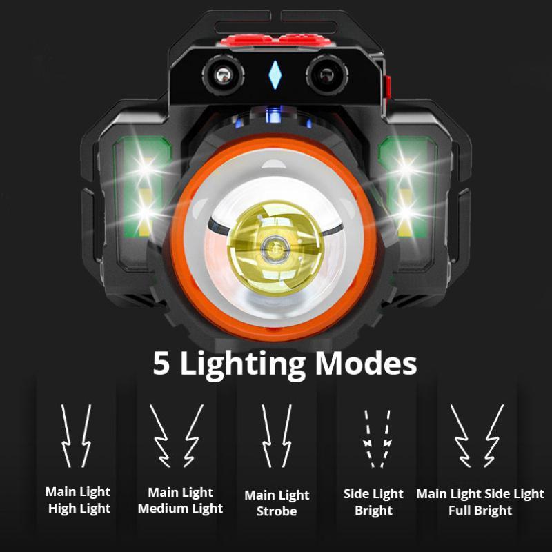Super Bright XHP50 LED Headlamp Waterproof 5 Modes Flashlight USB Rechargeable Fishing Adventure Camping 18650 Headlight