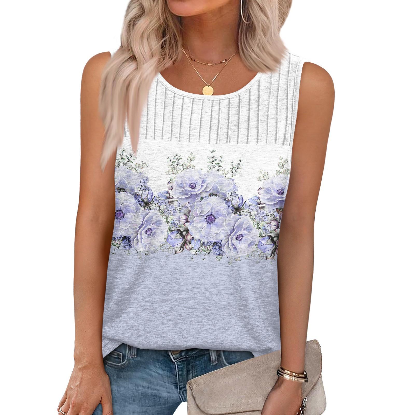

Womens Summer Tank Top Casual Pleated Sleeveless Tops Crewneck Shirts Clothes L білий