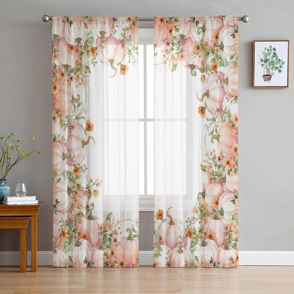 Dýně díkůvzdání Podzimní průsvitné závěsy do ložnice Obývací pokoj Voálové okenní závěsy Tylové závěsy do dětského pokoje