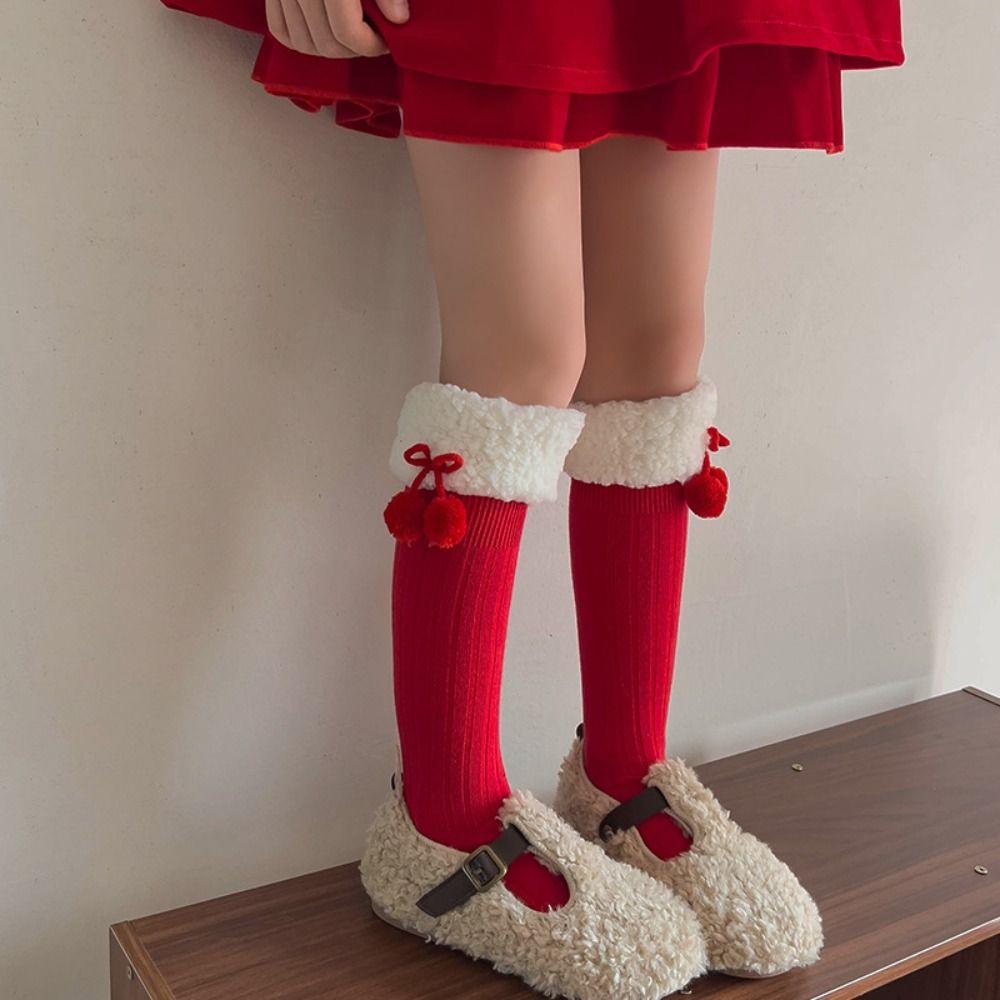 

Bow Children Red Socks Female Hosiery Middle Tube Socks Creative New Year Red Socks Winter A