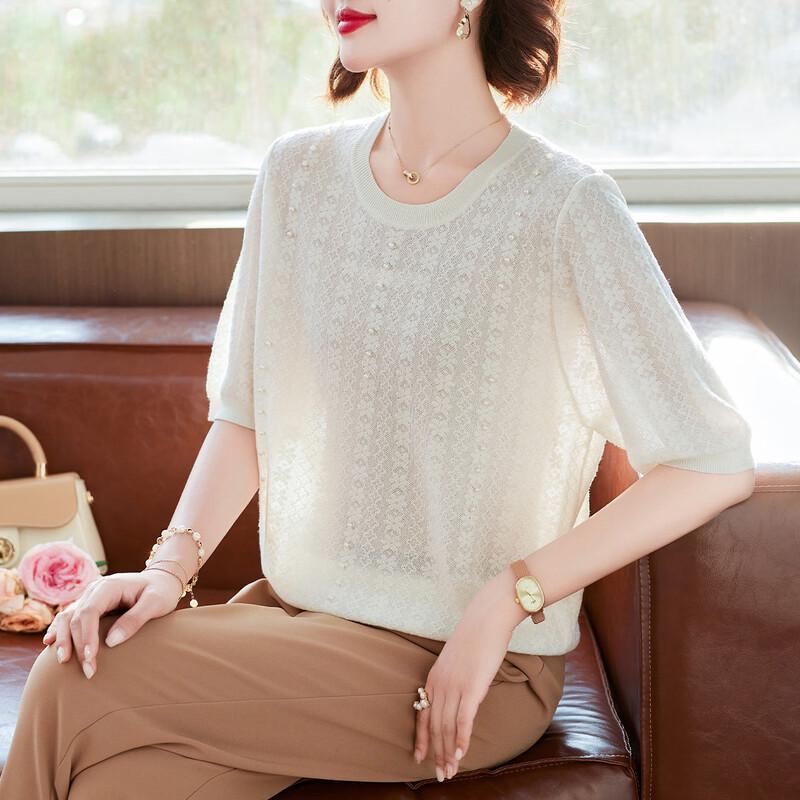 Women s Mid-Age Summer Knit Batwing Sleeve T-Shirt 3XL