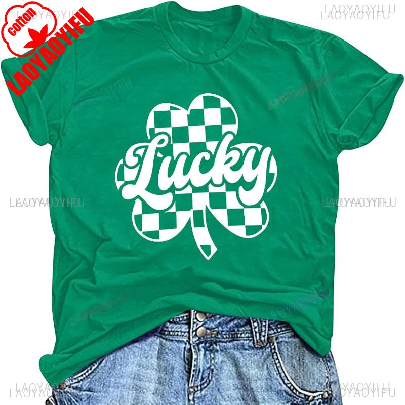2025 St Patricks Day Women Shirt Lucky Shamrock Graphic Tshirt Irish Shirts St Patricks Cotton Short Sleeve Tee Tops Ropa Mujer S