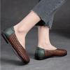 Johnature Vintage Versatile Genuine Leather Woven Flat Shoes Handmade Square Toe Shallow Soft Sole Slip-on Shoes