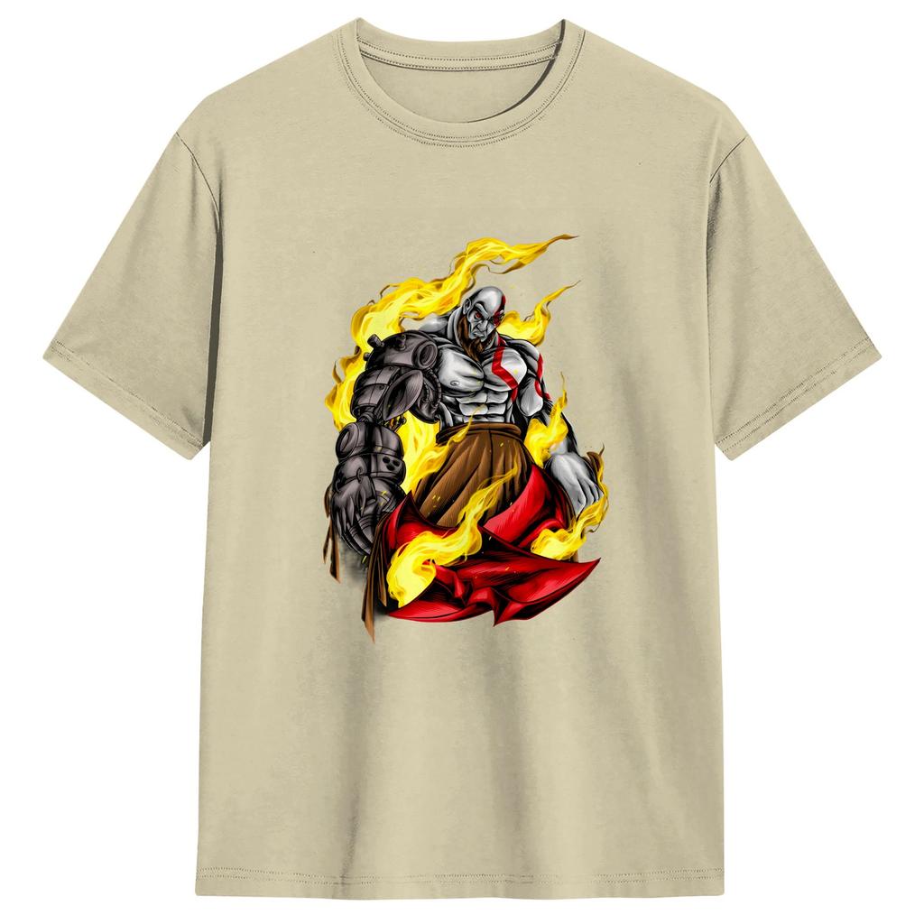 God of war Kratos TShirts for Unisex Funny Pure Cotton Tees Round Neck Short Sleeve T Shirt Classic Clothes