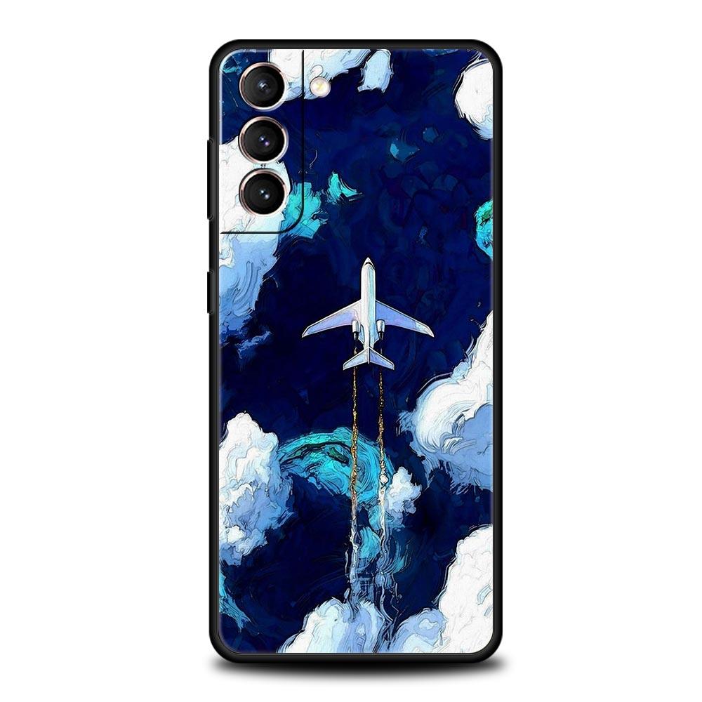 Airplane World Map Travel Phone Case For Samsung Galaxy S26 Ultra S25 Plus S24 FE S23 S22 5G S21 S20 Cover Black Soft