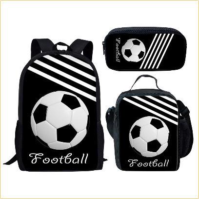 School Season Three-Piece Set School Bag Pencil Bag Lunch Bag Street Tide Basketball Football Picture Backpack Set
