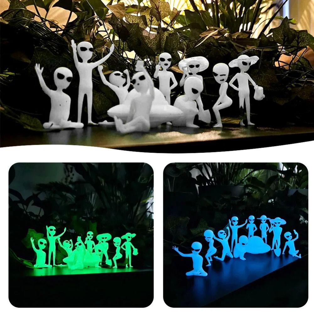 Luminous Alien Ornament UFO Plant Decoration Prop Figurine Set Alien Kit Decorative  Bedrooms