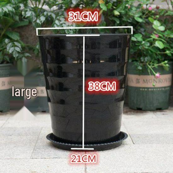 Extra großer weißer gerippter Harz-Blumentopf mit Untersetzer für Geldbaum.