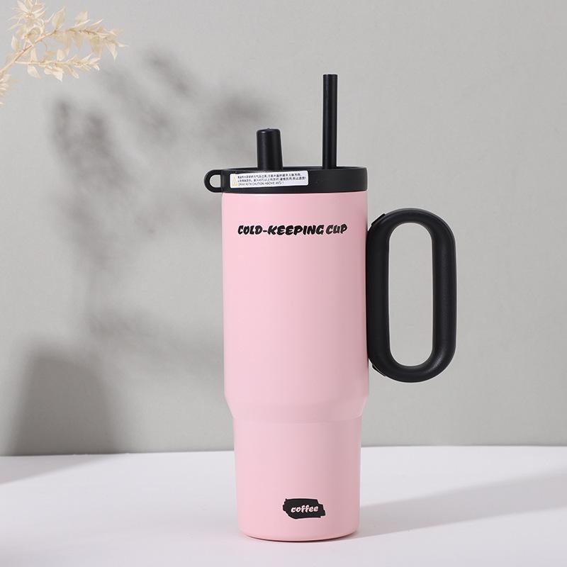Neuer hochwertiger Thermobecher aus Edelstahl, einfach zu handhaben, mit Strohhalm, Bingba-Becher, für Männer und Frauen, tragbarer Autobecher
