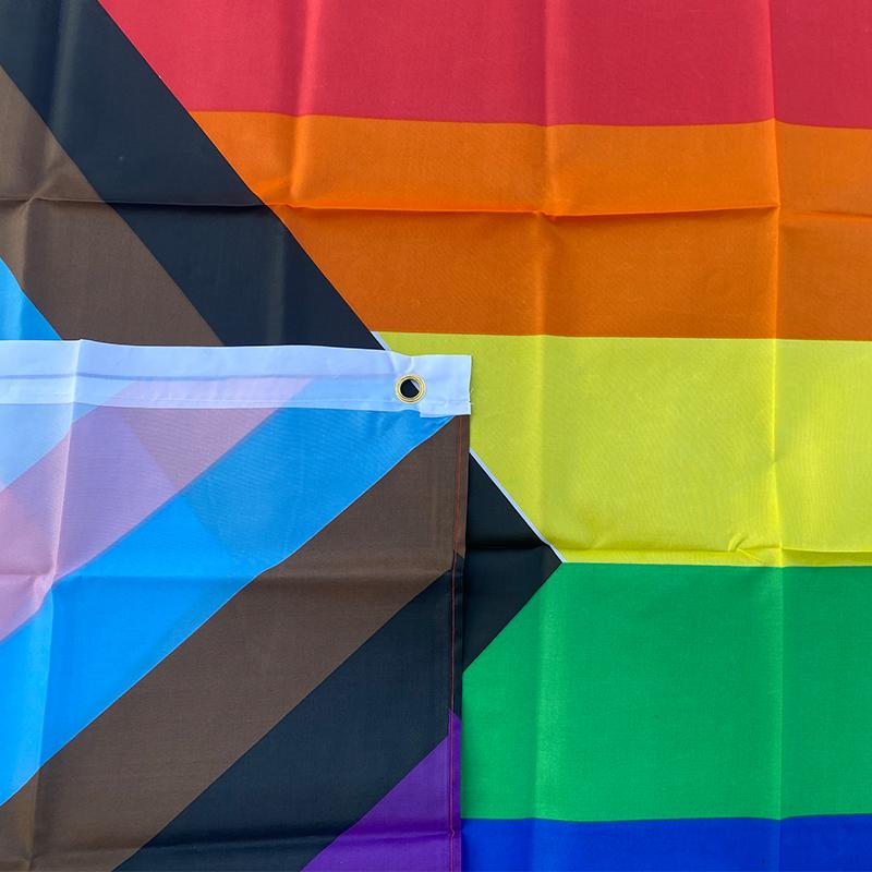 Aerlxemrbrae Bandiera Arcobaleno 150X90CM Stendardo Poliestere 100D occhielli lgbt Gay arcobaleno Progress Pride flag