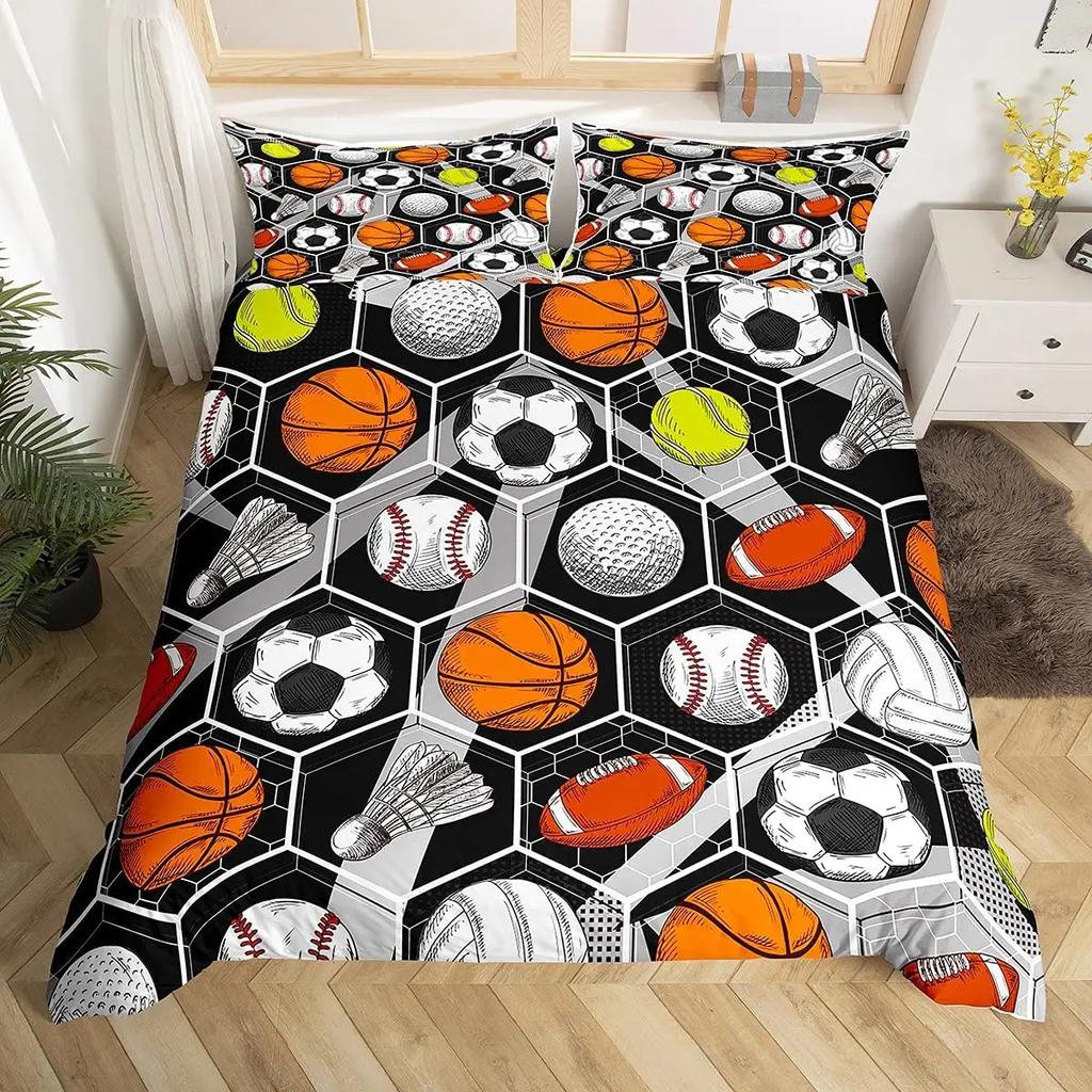 Tenis Bal Soft Duvet Cover Set Sports Game Themed Beding Set Twin Sized Dimensions for Children Kids Tens Adult People Tenis Racket Bal Warm Comforter