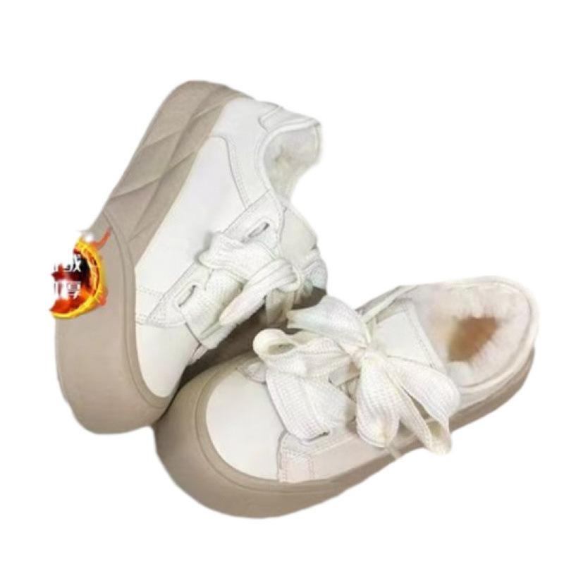 Niche ugly cute big head little white shoes women's 2025 autumn and winter velvet warm two cotton shoes ins versatile platform casual shoes