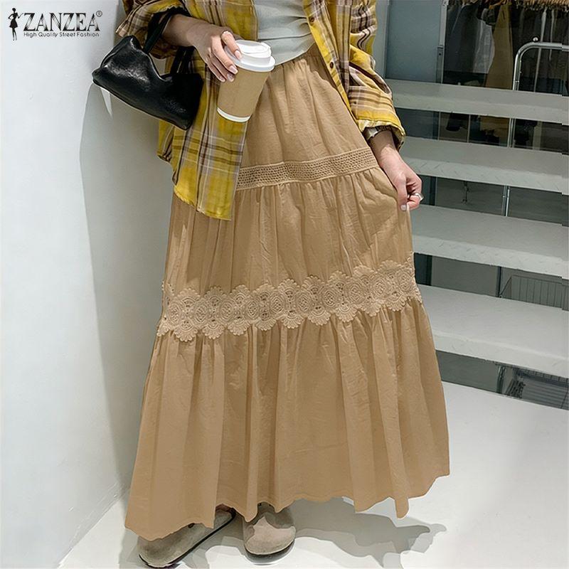 ZANZEA Damskie luźne, długie spódnice w pasie na co dzień