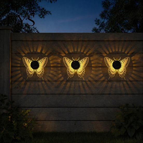Wireless Wall Mounted Fixtures Solar Lights, Color Changing Outdoor Decorative Butterfly Projection Lamp, Powered Lights Waterproof Metal Fence Light