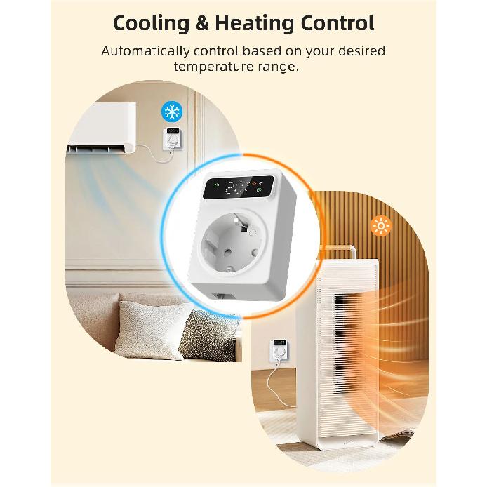 Tuya Wifi Digital Thermostat Socket 16A Precision Plug Remote Temperature Controller Timer Switch Cooling Heating 3M NTC Sensor