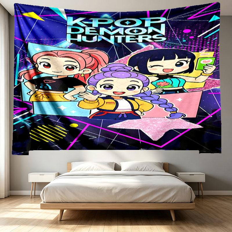 KPop Demon Hunters Print Tapestry - Portable Wall Decor Cloth, for Home, Dorm, Travel, Bedroom, Living Room - Ideal Birthday Housewarming Gift