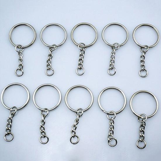 

10Pcs DIY Silver Tone Keyring Blanks Key Chains Split Rings with 4 Link Chain