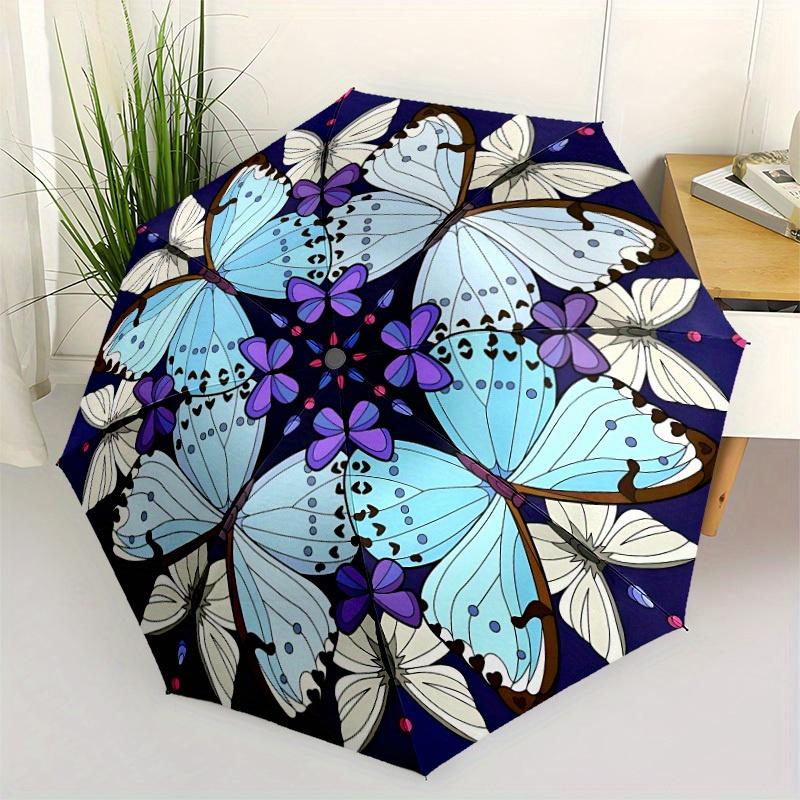 1pc Butterfly Mandala Automatic Open/close Folding Umbrella, Compact Portable Travel Umbrella, Perfect Birthday/Christmas, Cute Umbrella, Du